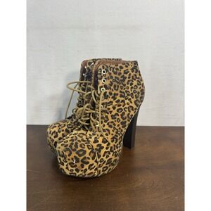 Delicacy Women's Leopard Print Platform Booties Lace-Up High Heel Size 8